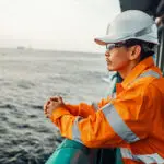 filipino deck officer on deck of vessel or ship